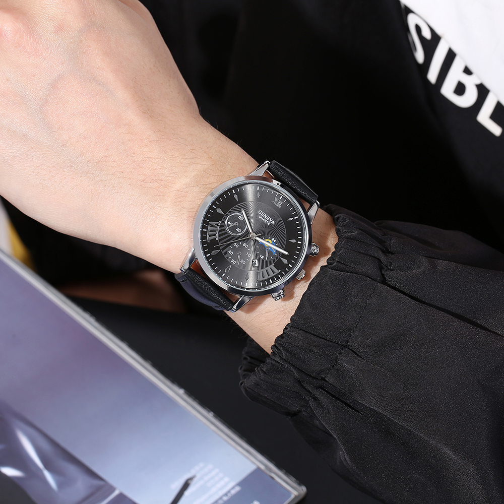Men's Watch Fashion Casual Pu Strap Sports Quartz Watch Set With Calendar display picture 6