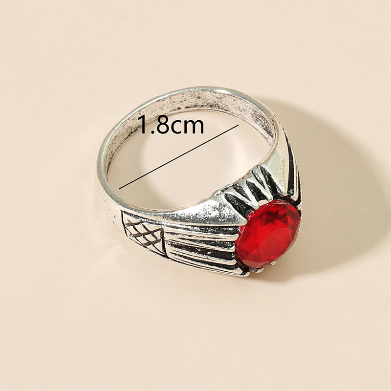 Fashion Retro Ruby Ethnic Ancient Silver Alloy Ring display picture 4