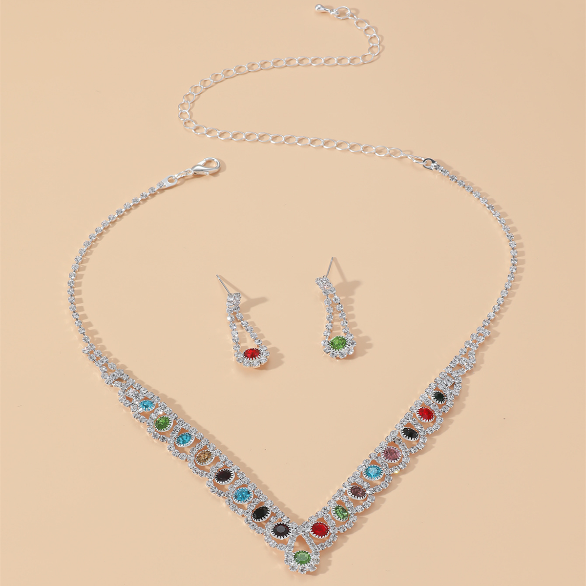 Fashion Colorful Crystal Necklace Jewelry Set Formal Dress Accessories display picture 2
