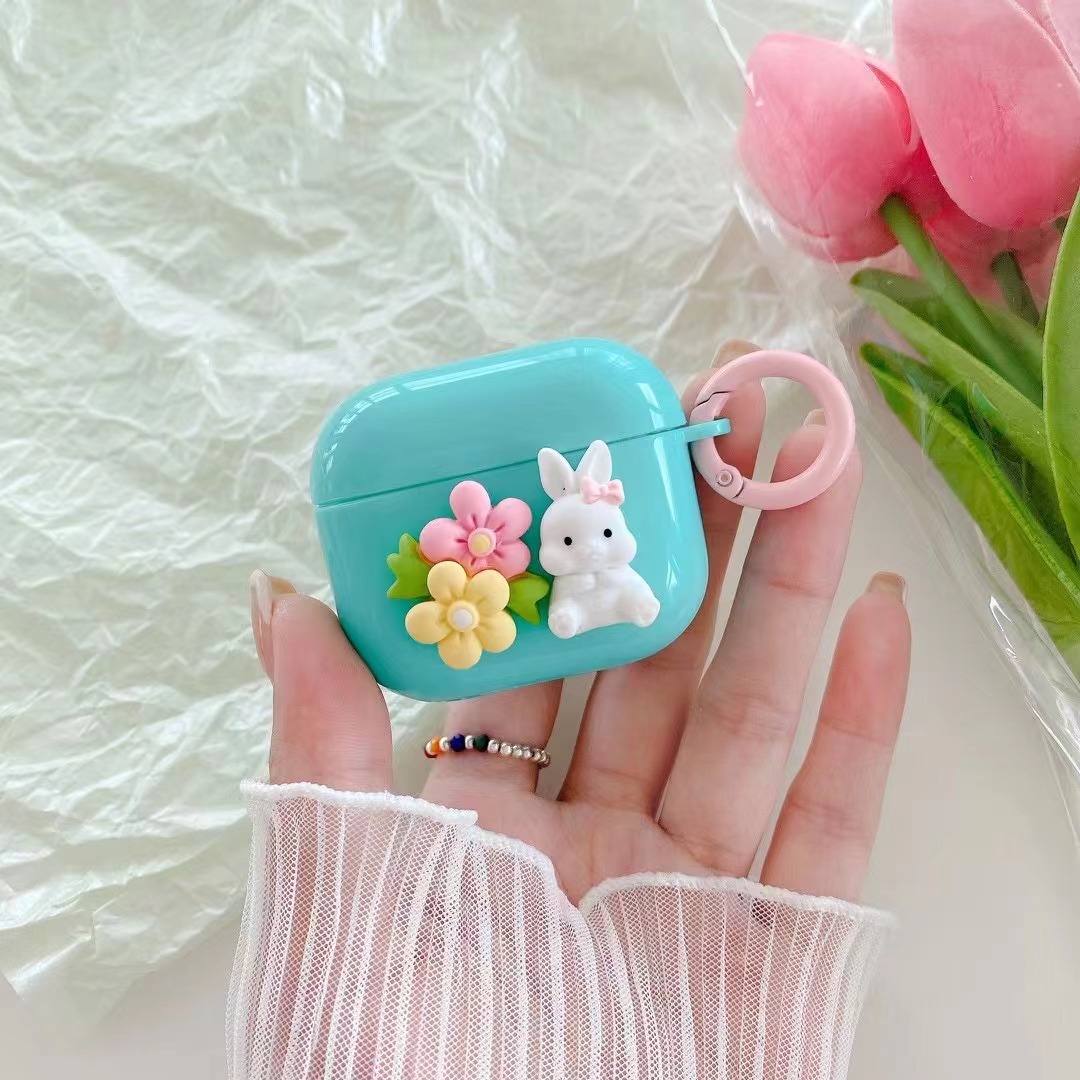 Cute Rabbit Flower Tpu Generations Three Pro Airpods Case display picture 6