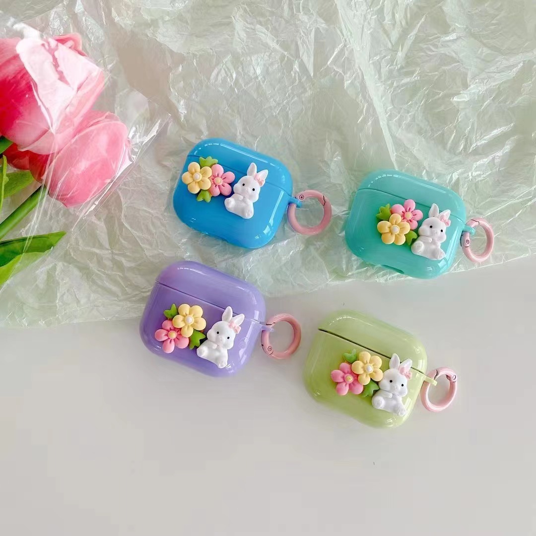 Cute Rabbit Flower Tpu Generations Three Pro Airpods Case display picture 9
