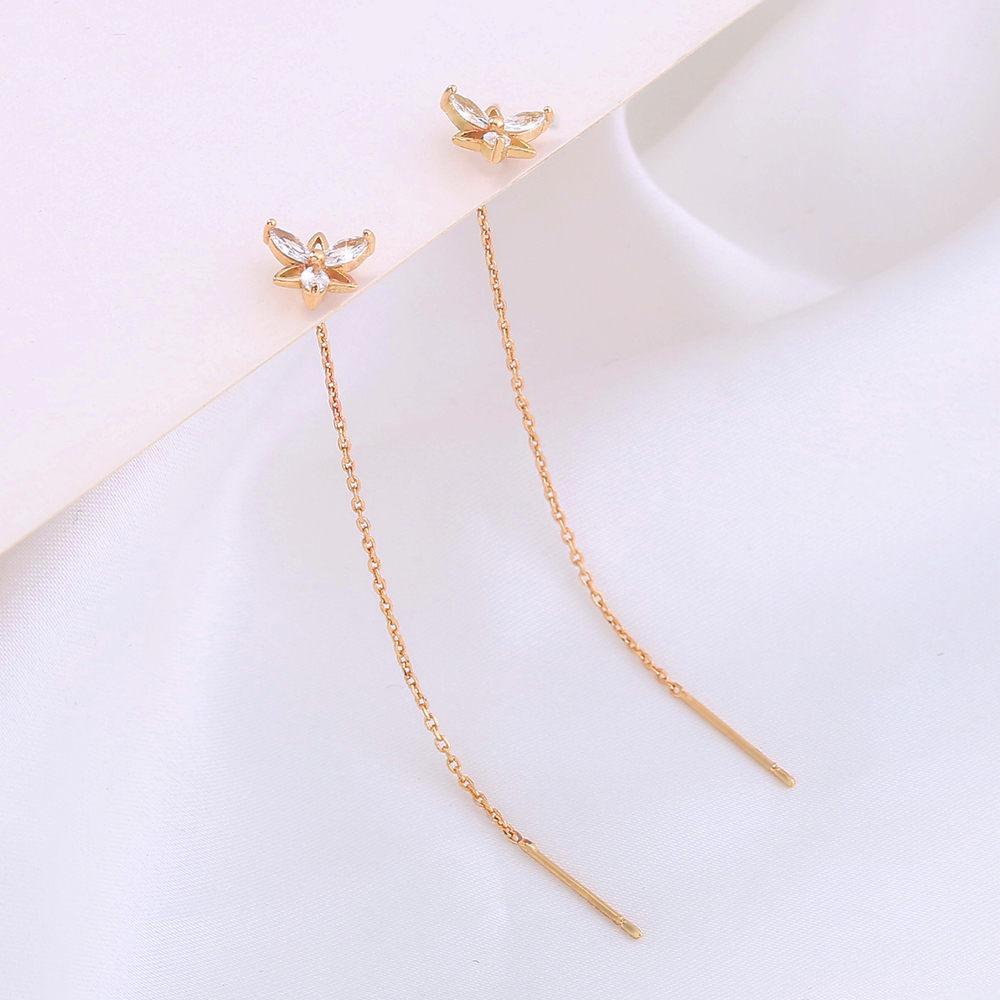 Fashion Creative Female Flower Long Tassel Copper Eardrops Earring display picture 1