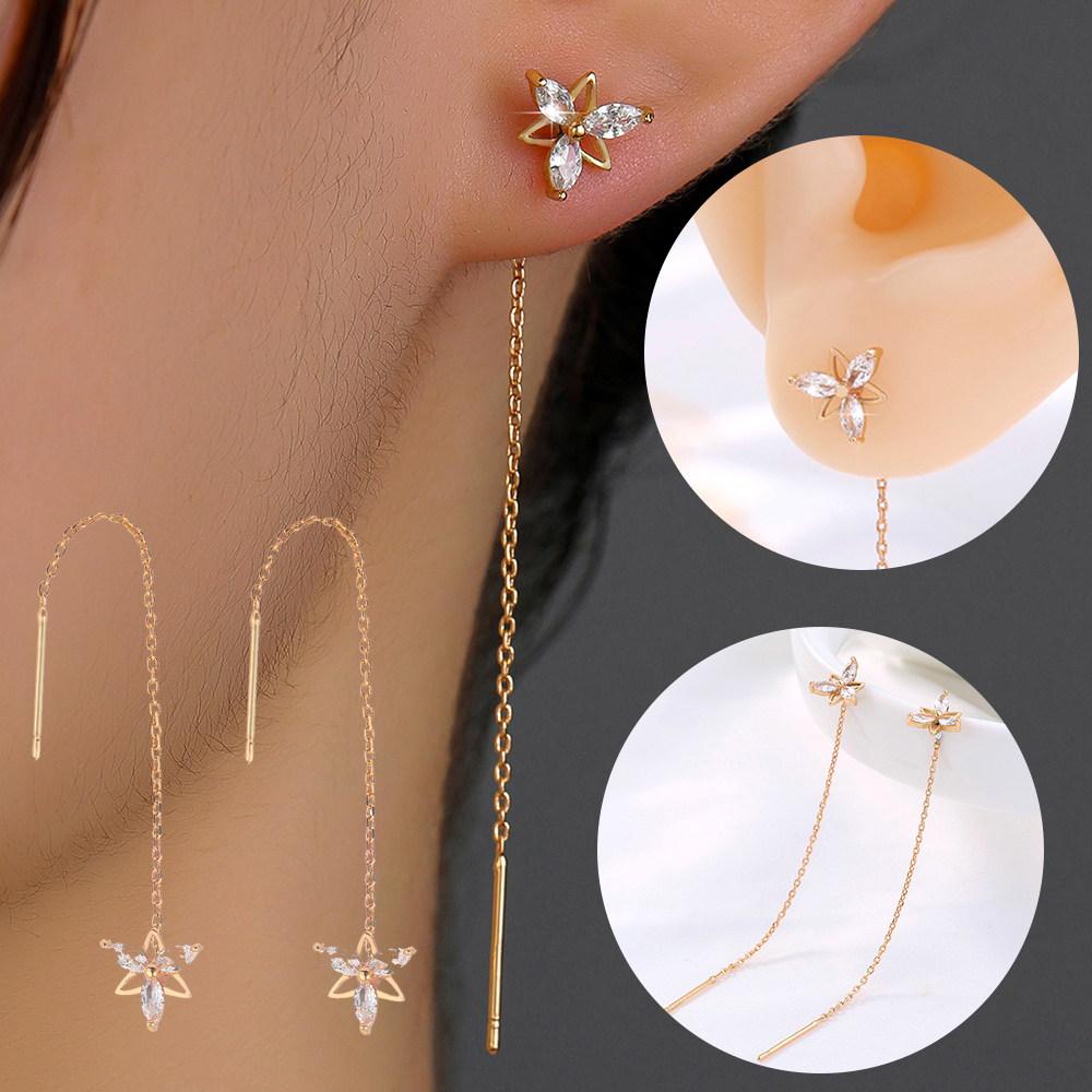 Fashion Creative Female Flower Long Tassel Copper Eardrops Earring display picture 4