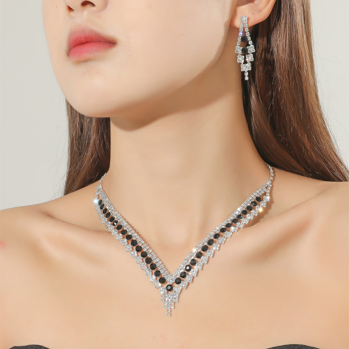 Conjunto De Joyas De Diamantes De Imitación De Dos Piezas Collar De Adorno Nupcial De Moda display picture 1