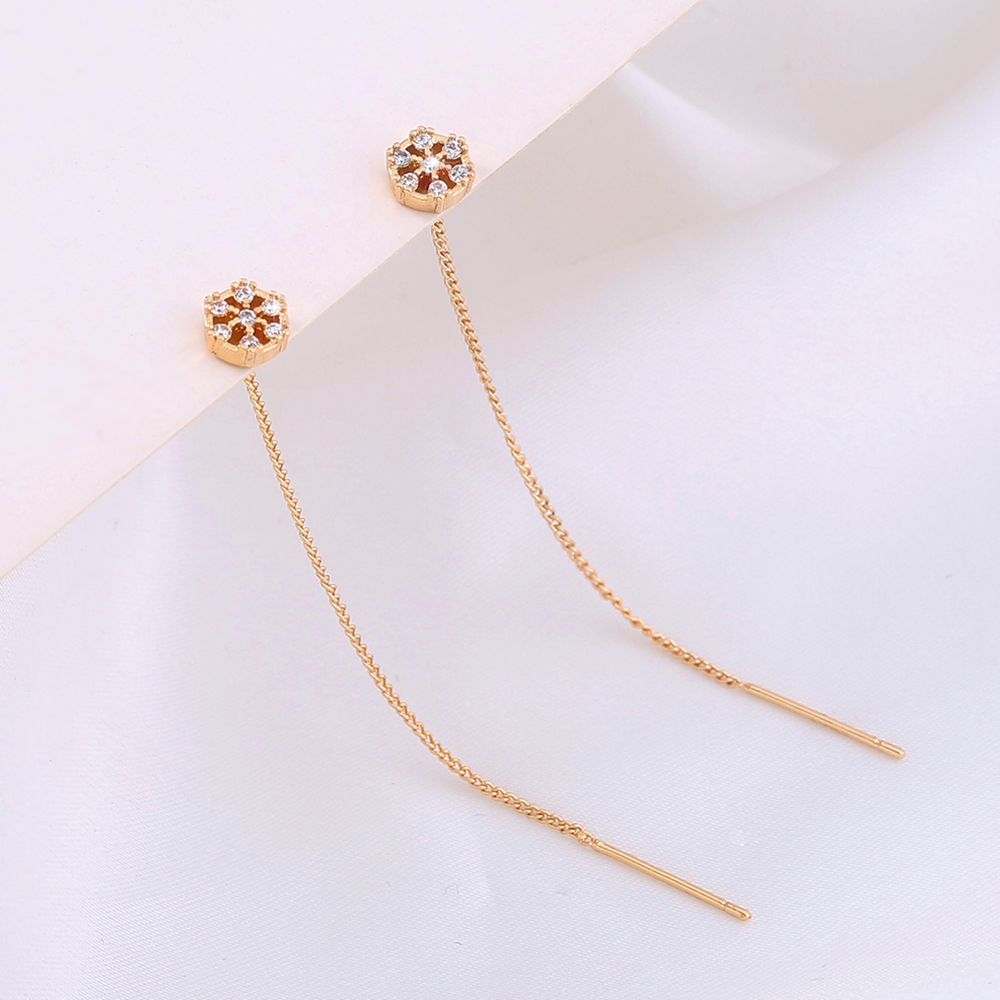Fashion Creative Flower Inlaid Zircon Long Fringed Copper Earring display picture 2