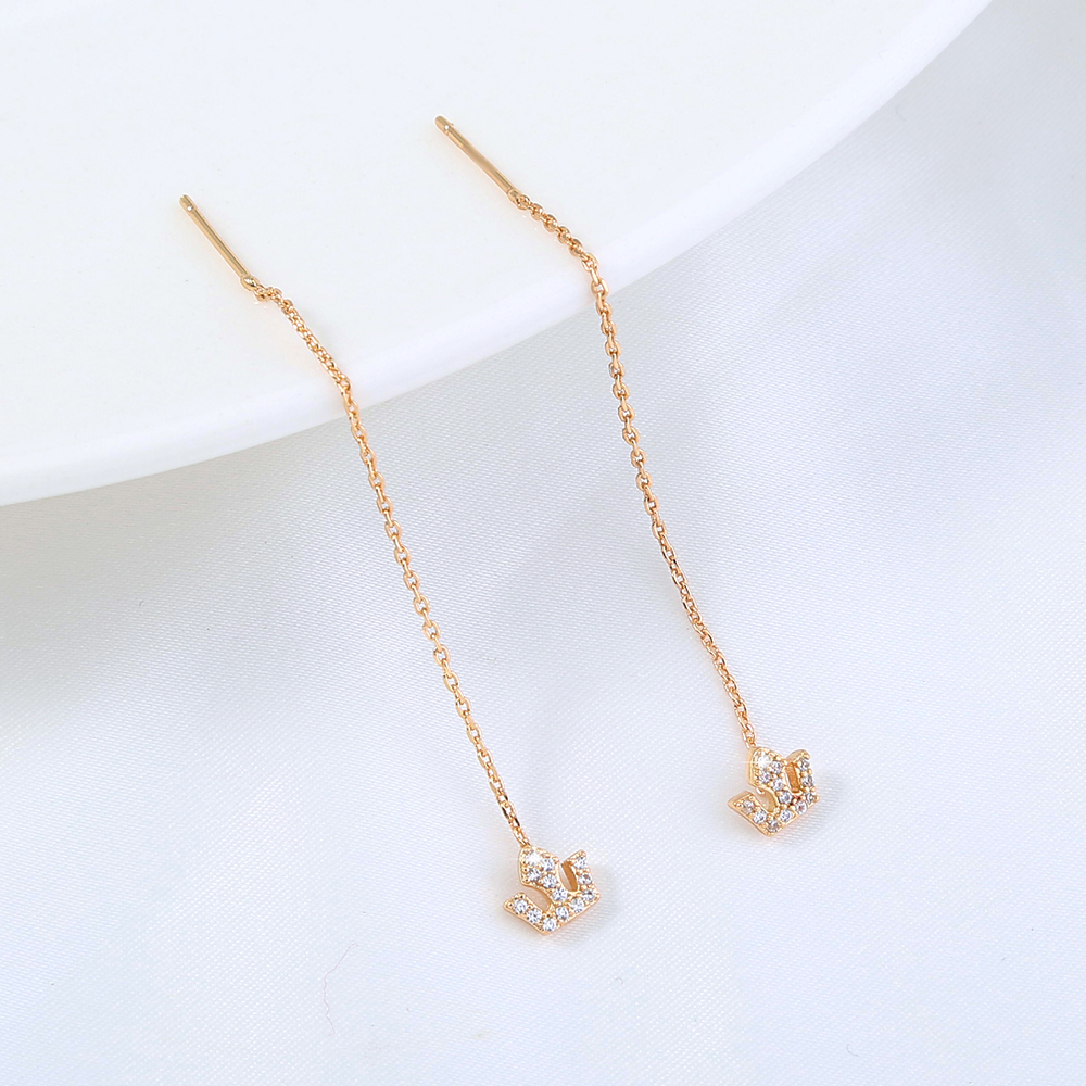 Fashion Women's New Golden Inlaid Zircon Crown Long Tassel Drop Copper Earrings display picture 4