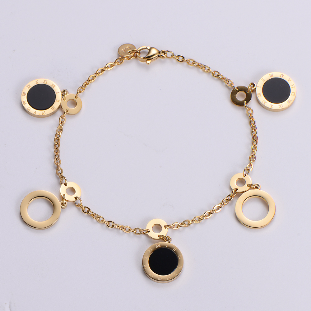 Fashion Stainless Steel Roman Round Shaped Pendant Bracelet display picture 1