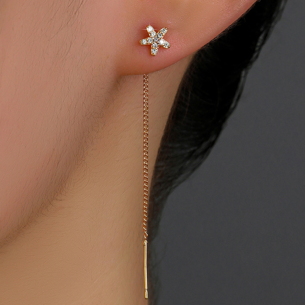 Fashion Simple Star Inlaid Zircon Long Tassel Drop Copper Earrings display picture 1