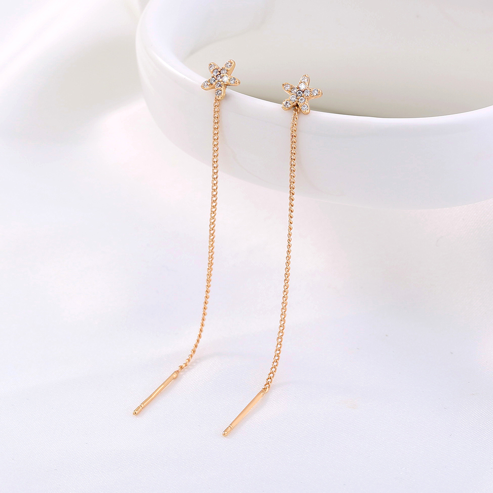Fashion Simple Star Inlaid Zircon Long Tassel Drop Copper Earrings display picture 2