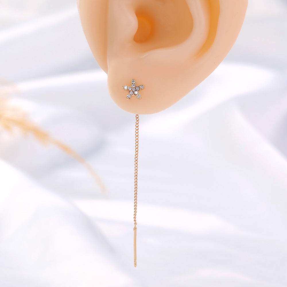 Fashion Simple Star Inlaid Zircon Long Tassel Drop Copper Earrings display picture 3