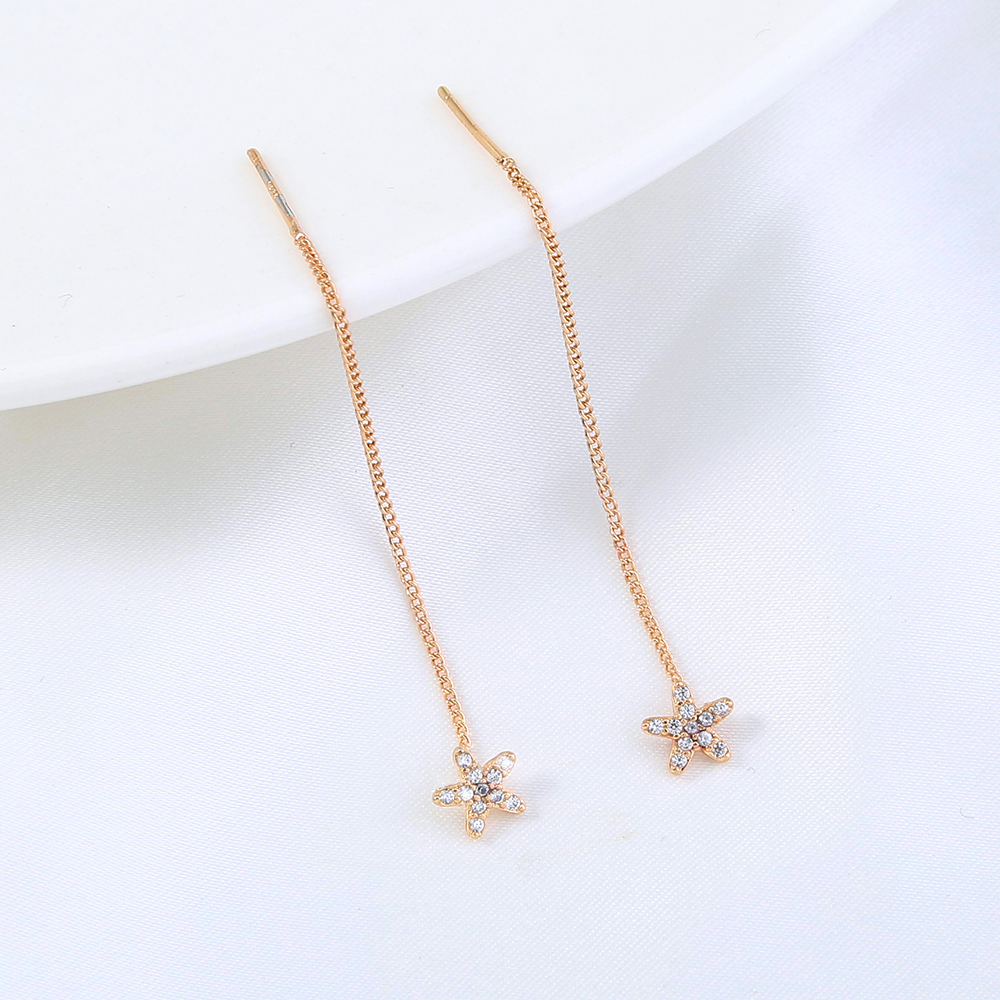 Fashion Simple Star Inlaid Zircon Long Tassel Drop Copper Earrings display picture 5