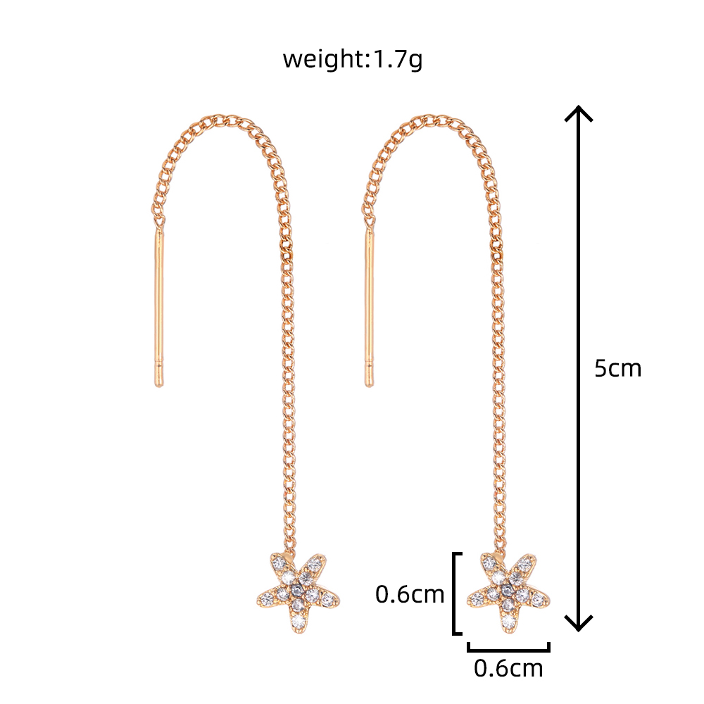 Fashion Simple Star Inlaid Zircon Long Tassel Drop Copper Earrings display picture 6