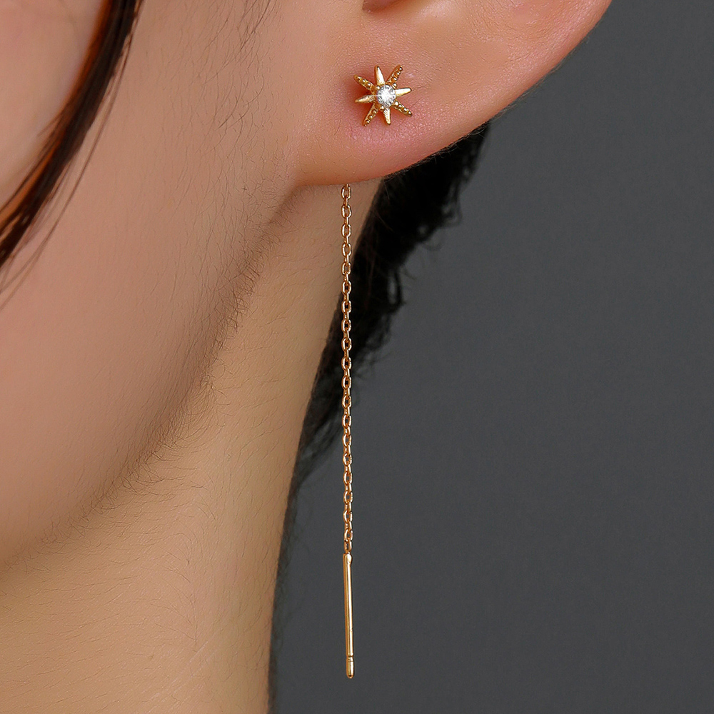 Fashion Women's New Snowflake Pendant Ear Line Inlaid Zircon Long Tassel Copper Earrings display picture 1