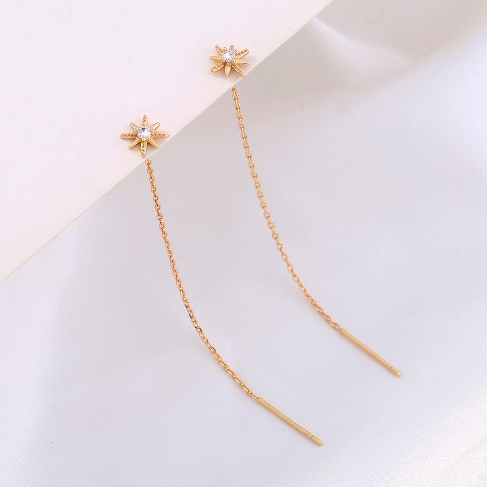 Fashion Women's New Snowflake Pendant Ear Line Inlaid Zircon Long Tassel Copper Earrings display picture 2