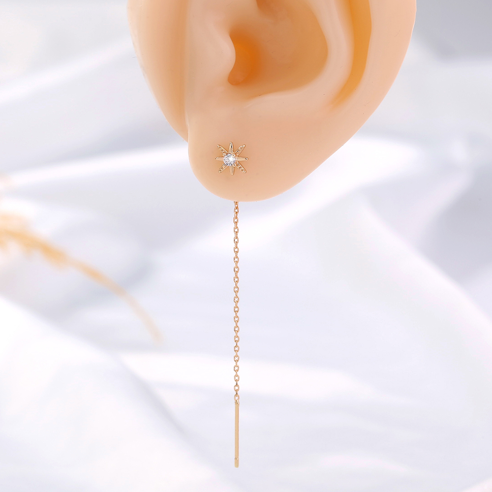 Fashion Women's New Snowflake Pendant Ear Line Inlaid Zircon Long Tassel Copper Earrings display picture 3