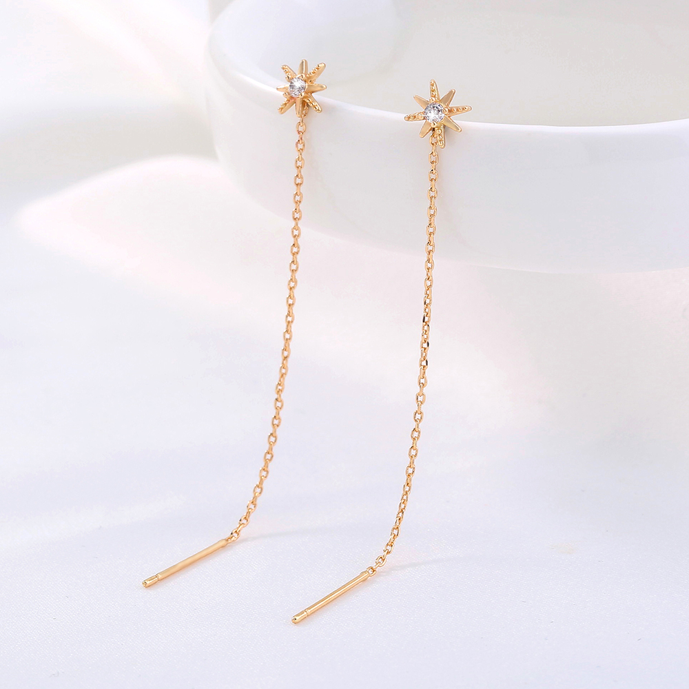 Fashion Women's New Snowflake Pendant Ear Line Inlaid Zircon Long Tassel Copper Earrings display picture 4