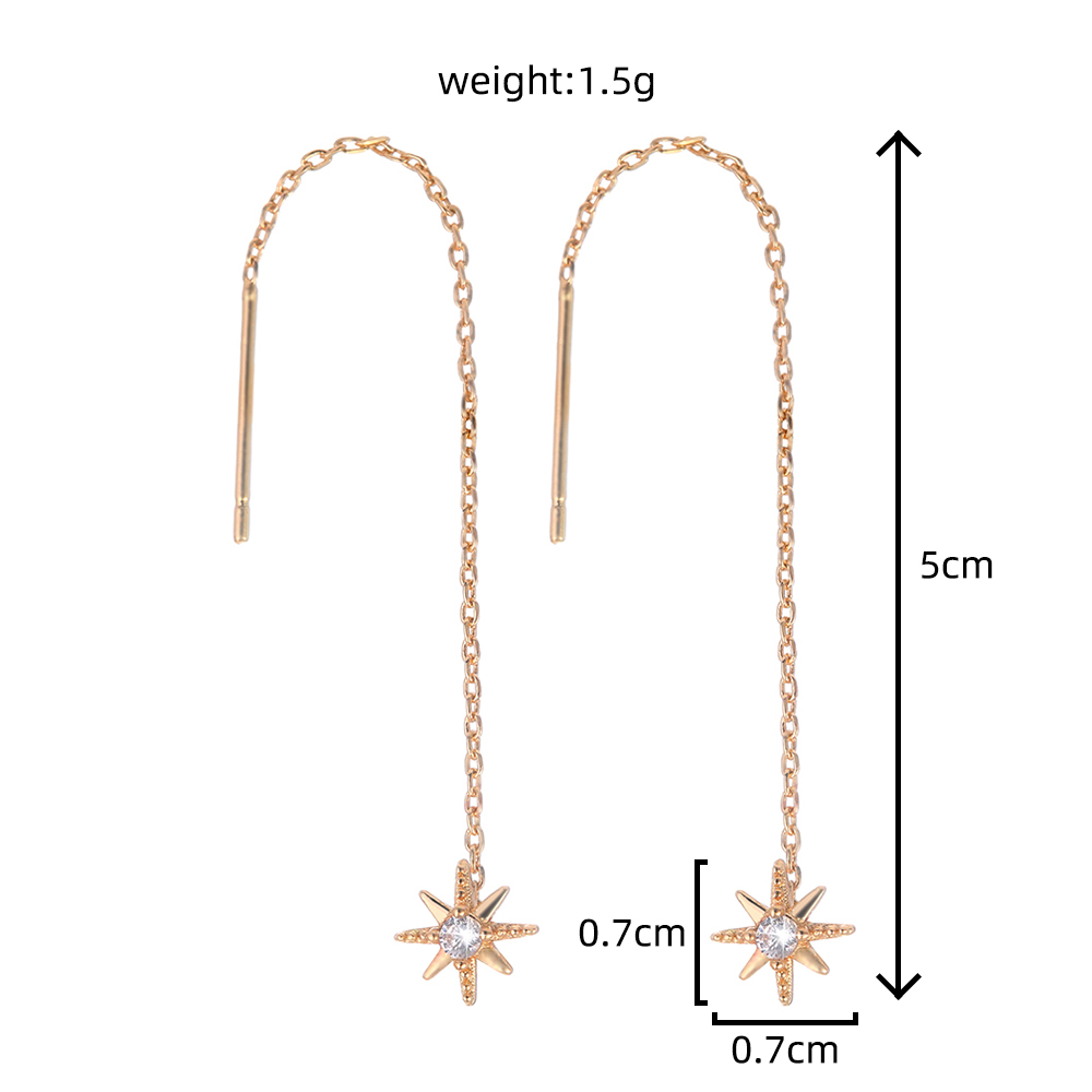 Fashion Women's New Snowflake Pendant Ear Line Inlaid Zircon Long Tassel Copper Earrings display picture 5