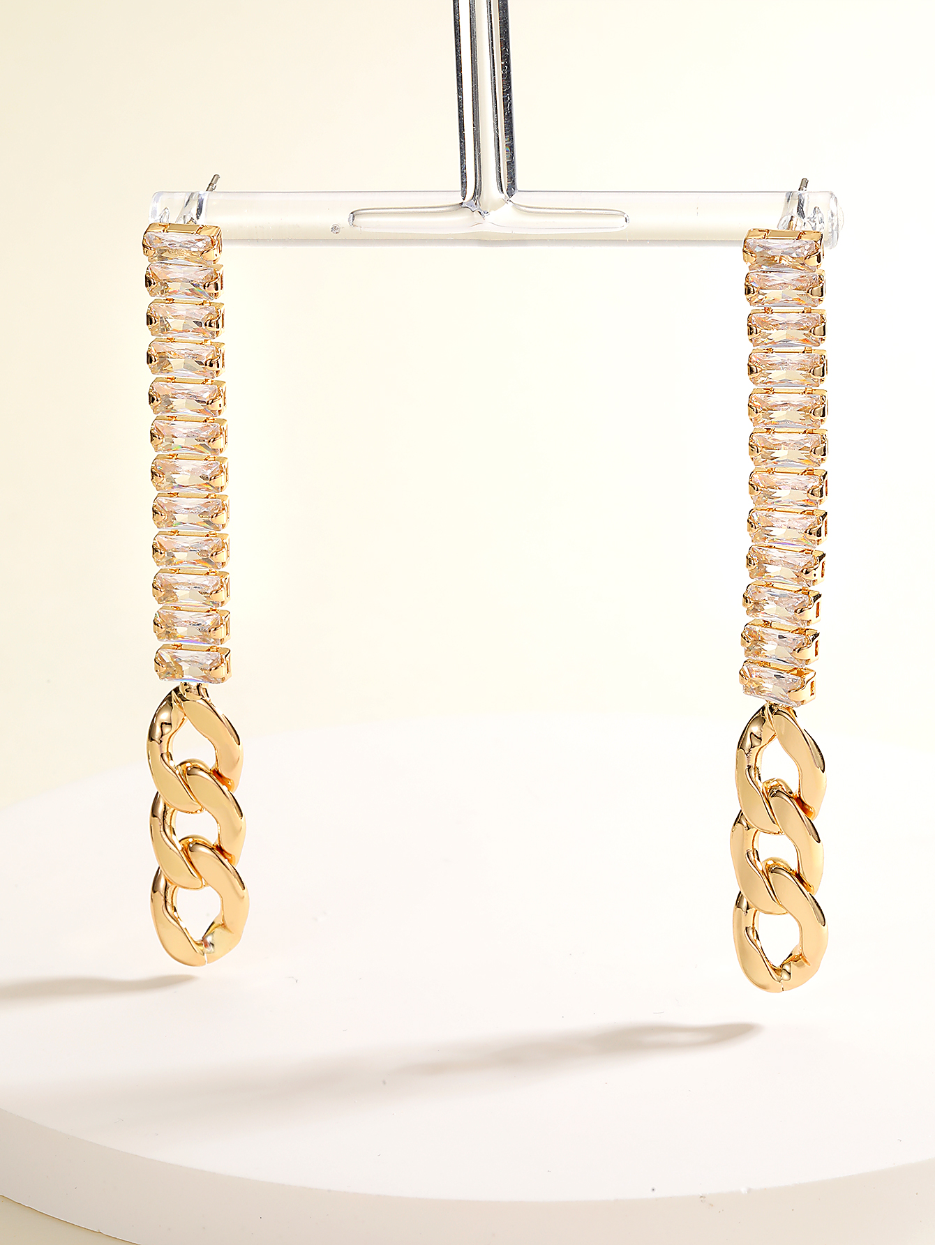 Mode Lange Quaste Kupfer Überzug 18k Gold Zirkon Metall Kette Ohrringe display picture 1