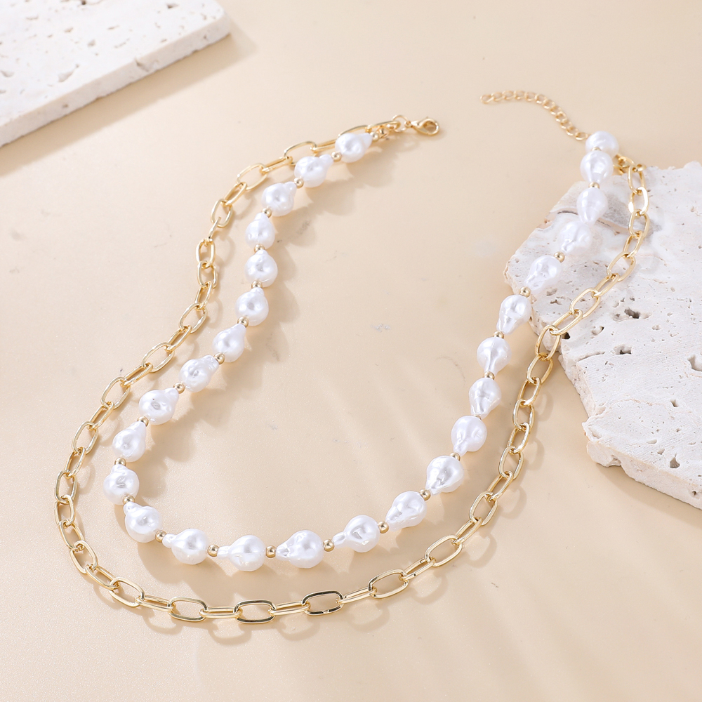 Elegant Retro Double-layer Clavicle Chain Freshwater Pearl Woven Necklace display picture 4