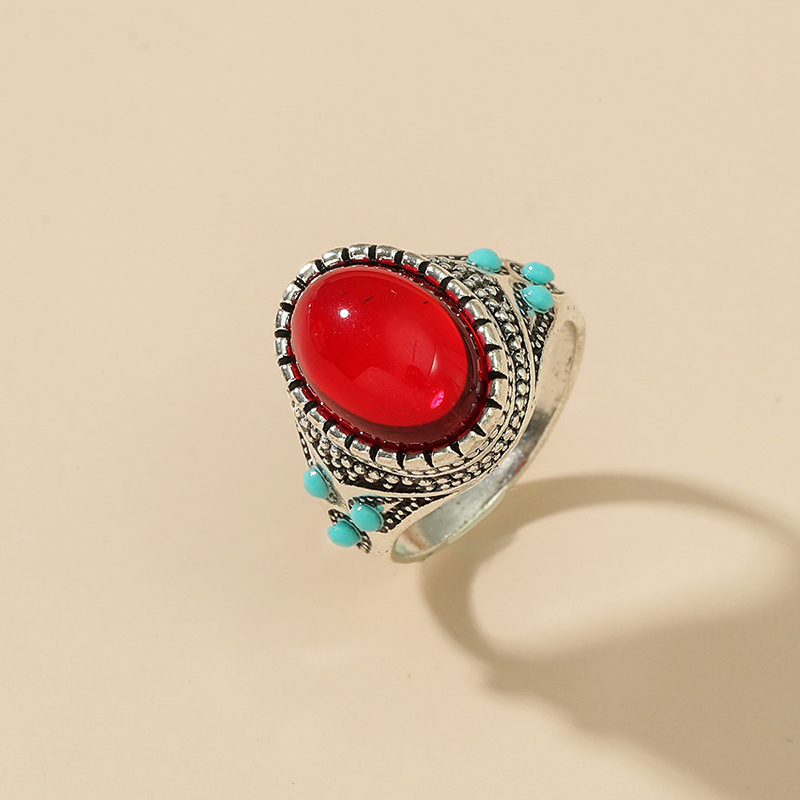 Fashion Palace Retro Inlaid Jewel Alloy Red Oval Ring display picture 1