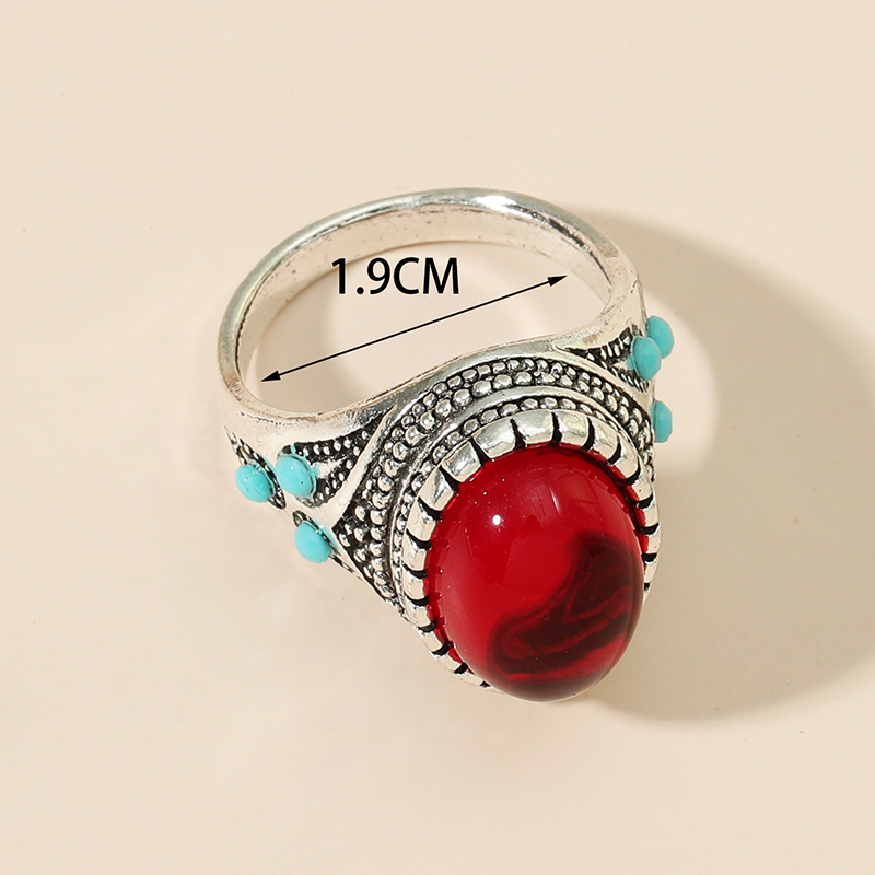 Fashion Palace Retro Inlaid Jewel Alloy Red Oval Ring display picture 4
