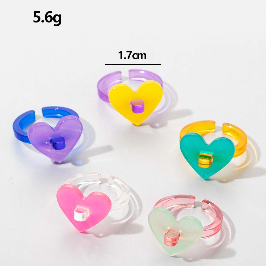Fashion Cute Heart-shaped Colorful Resin Ring 5-piece Set display picture 1