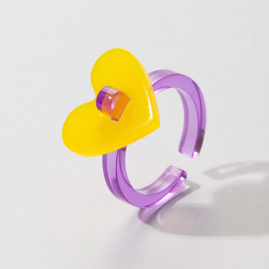 Fashion Cute Heart-shaped Colorful Resin Ring 5-piece Set display picture 4
