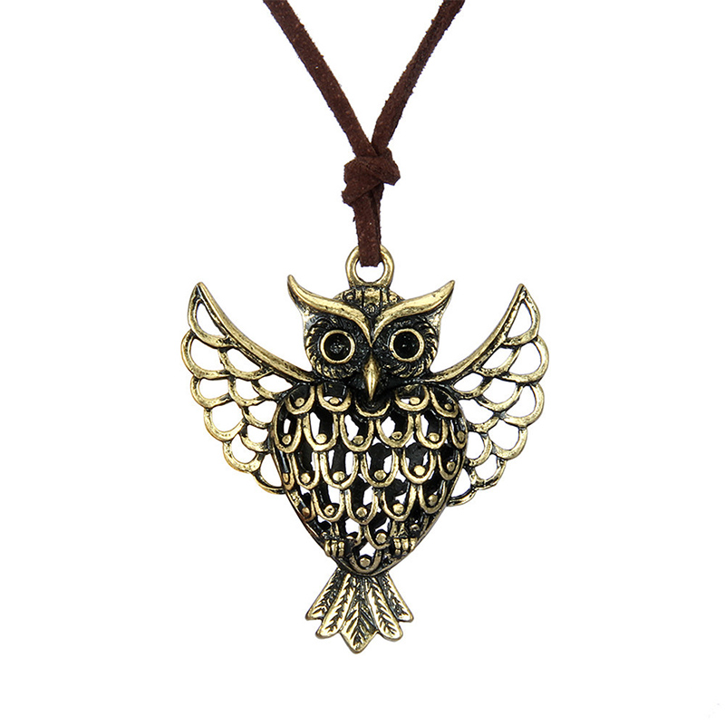 Fashion Ornament Vintage Leather Rope Hollow Owl Alloy Necklace display picture 1