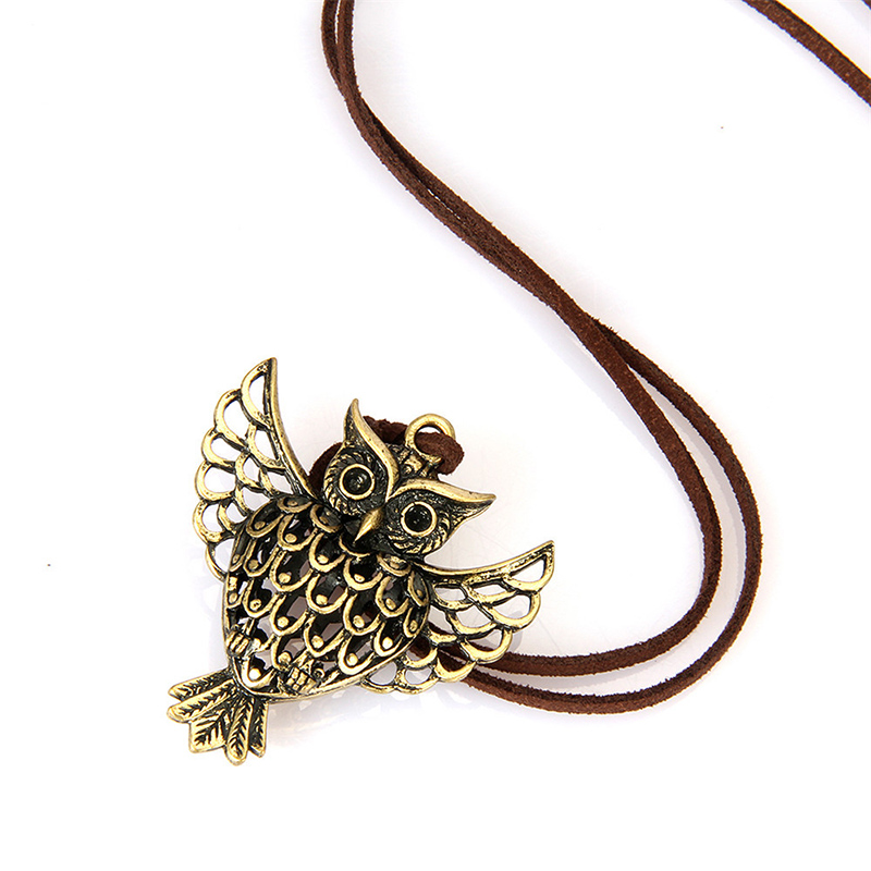 Fashion Ornament Vintage Leather Rope Hollow Owl Alloy Necklace display picture 3