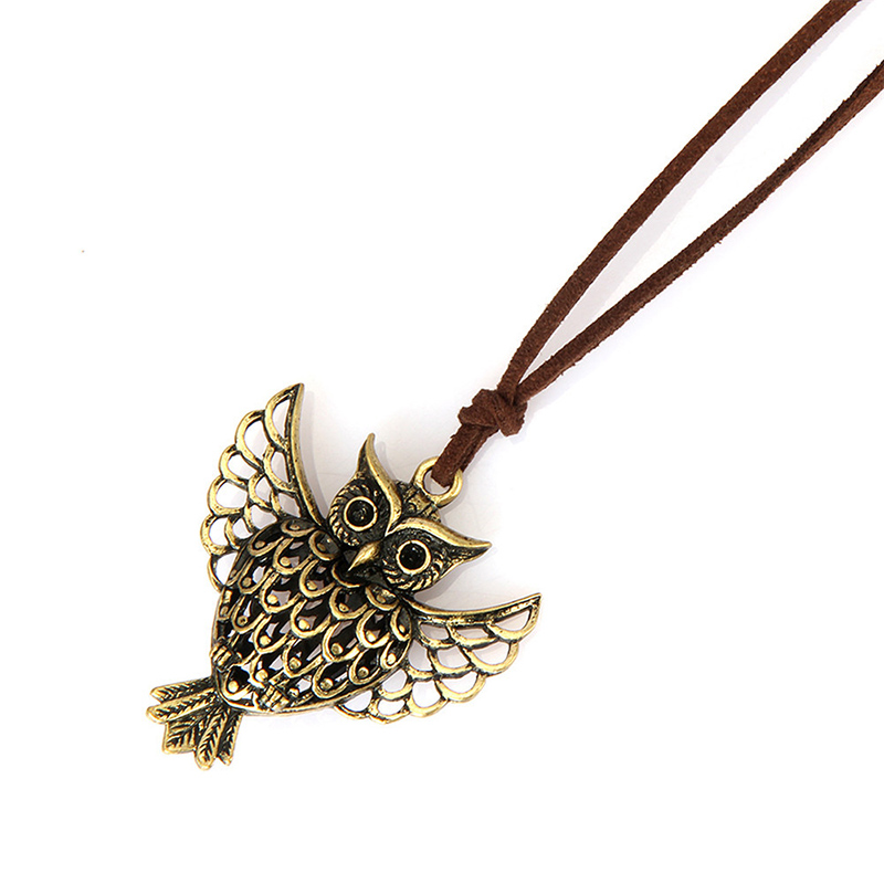 Fashion Ornament Vintage Leather Rope Hollow Owl Alloy Necklace display picture 4