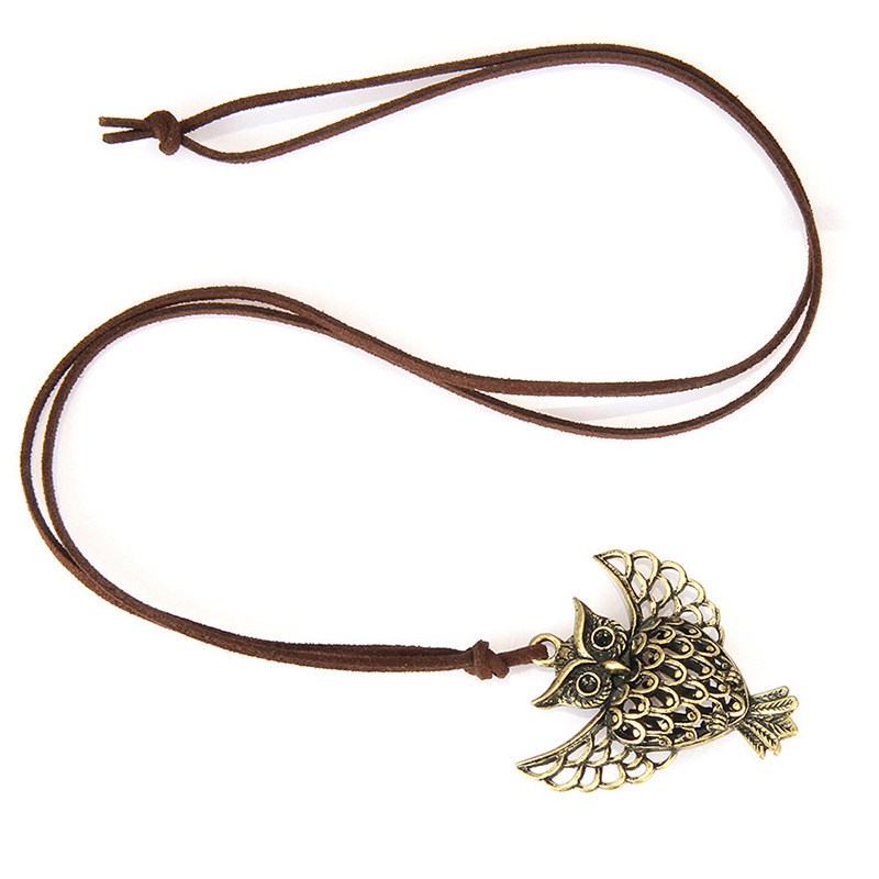 Fashion Ornament Vintage Leather Rope Hollow Owl Alloy Necklace display picture 5