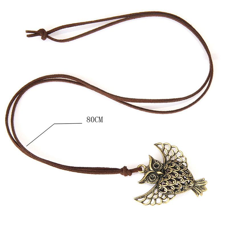 Fashion Ornament Vintage Leather Rope Hollow Owl Alloy Necklace display picture 6