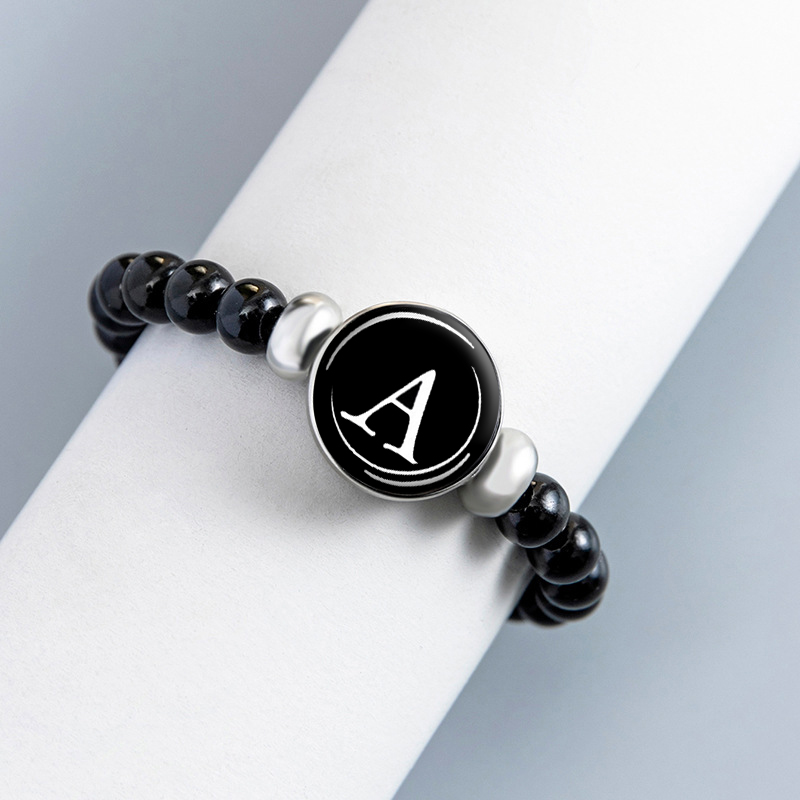 Fashion Simple Black Crystal 26 Letter Beaded Alloy Bracelet display picture 2