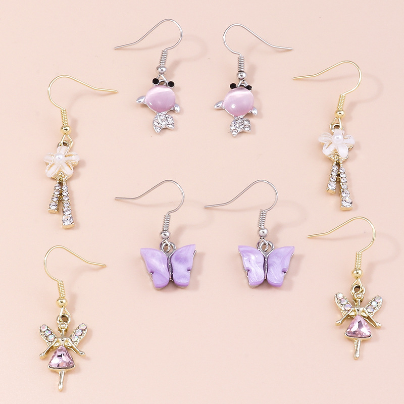 Cute Acrylic Dripping Oil Butterfly Dragonfly Goldfish Bee Pendant Earrings display picture 2