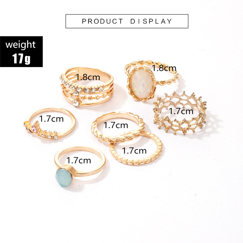 New Bohemian Style Hollow Geometric Gem Alloy Ring 7-piece Set display picture 1