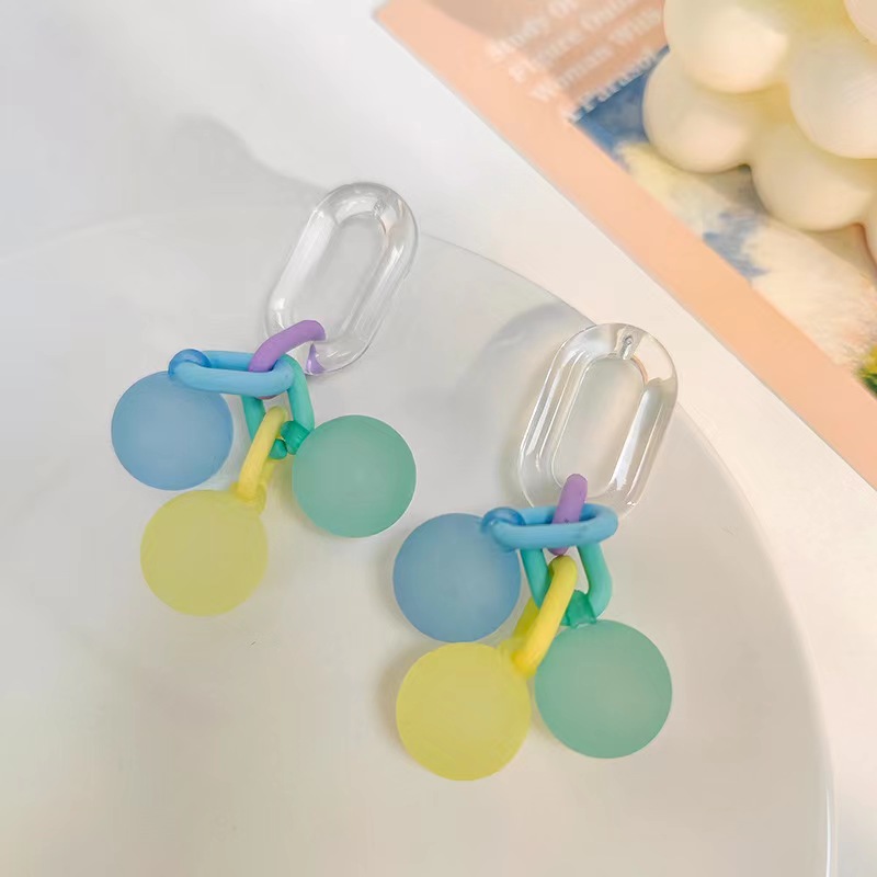 Fashion Colorful Bubble Shaped Gum-candy-colored Long Tassel Earrings display picture 2