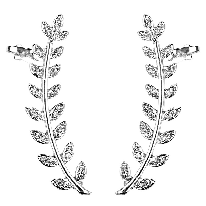 Fashion Ornament Inlay Rhinestone Leaf Shaped Stud Earrings display picture 2