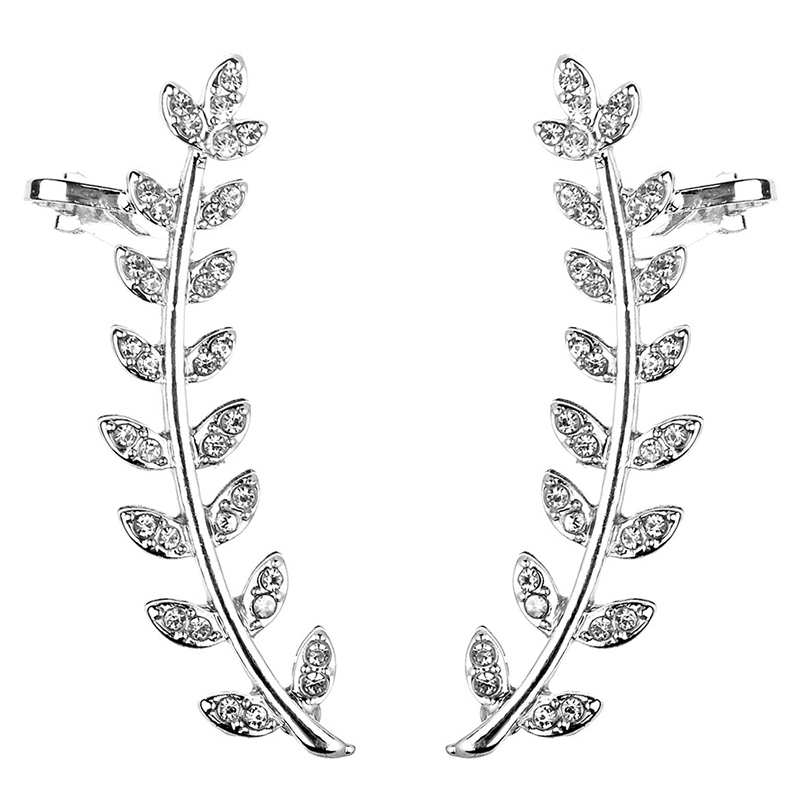 Ornement De Mode Incrustation Strass Feuille En Forme De Boucles D'oreilles display picture 2