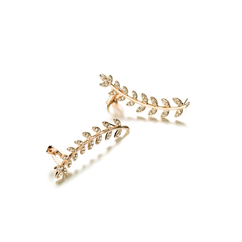 Ornement De Mode Incrustation Strass Feuille En Forme De Boucles D'oreilles display picture 3