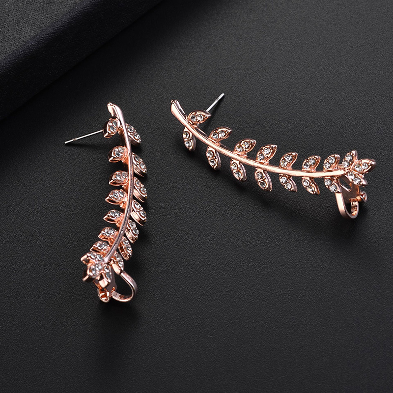 Ornement De Mode Incrustation Strass Feuille En Forme De Boucles D'oreilles display picture 4