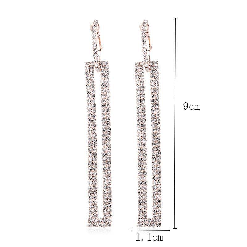 Fashion Ornament Claw Chain Inlay Rhinestone Geometry Rectangle Stud Earrings display picture 6