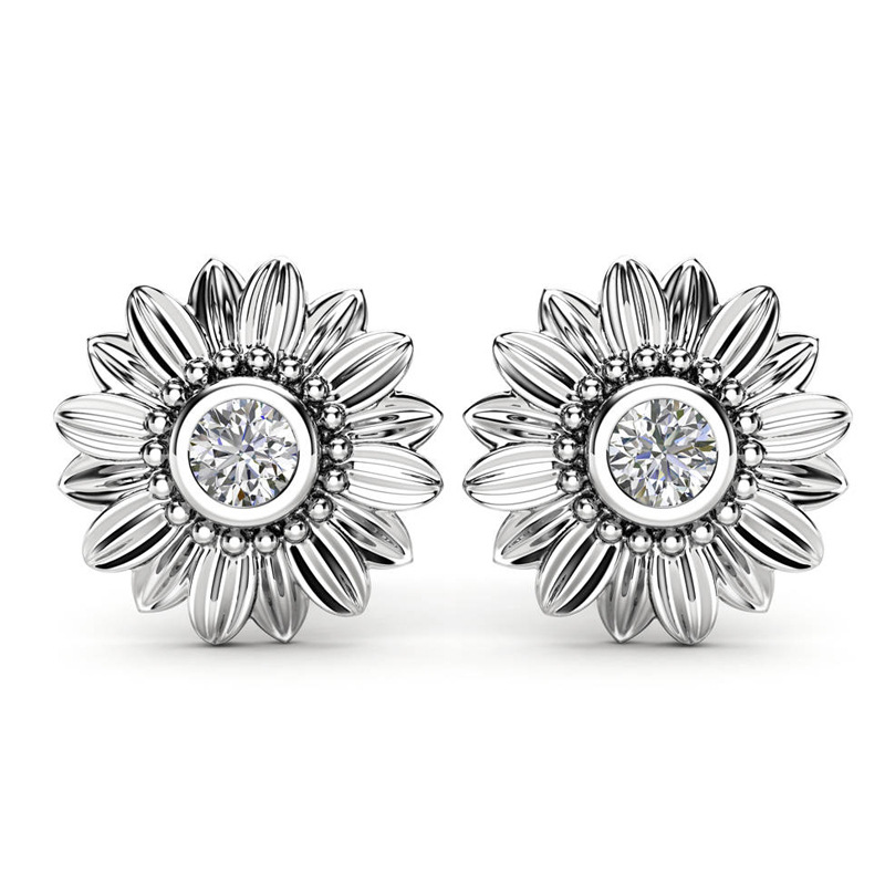 Fashion Ornament Simple Rhinestone Daisy Stud Alloy Earrings display picture 4