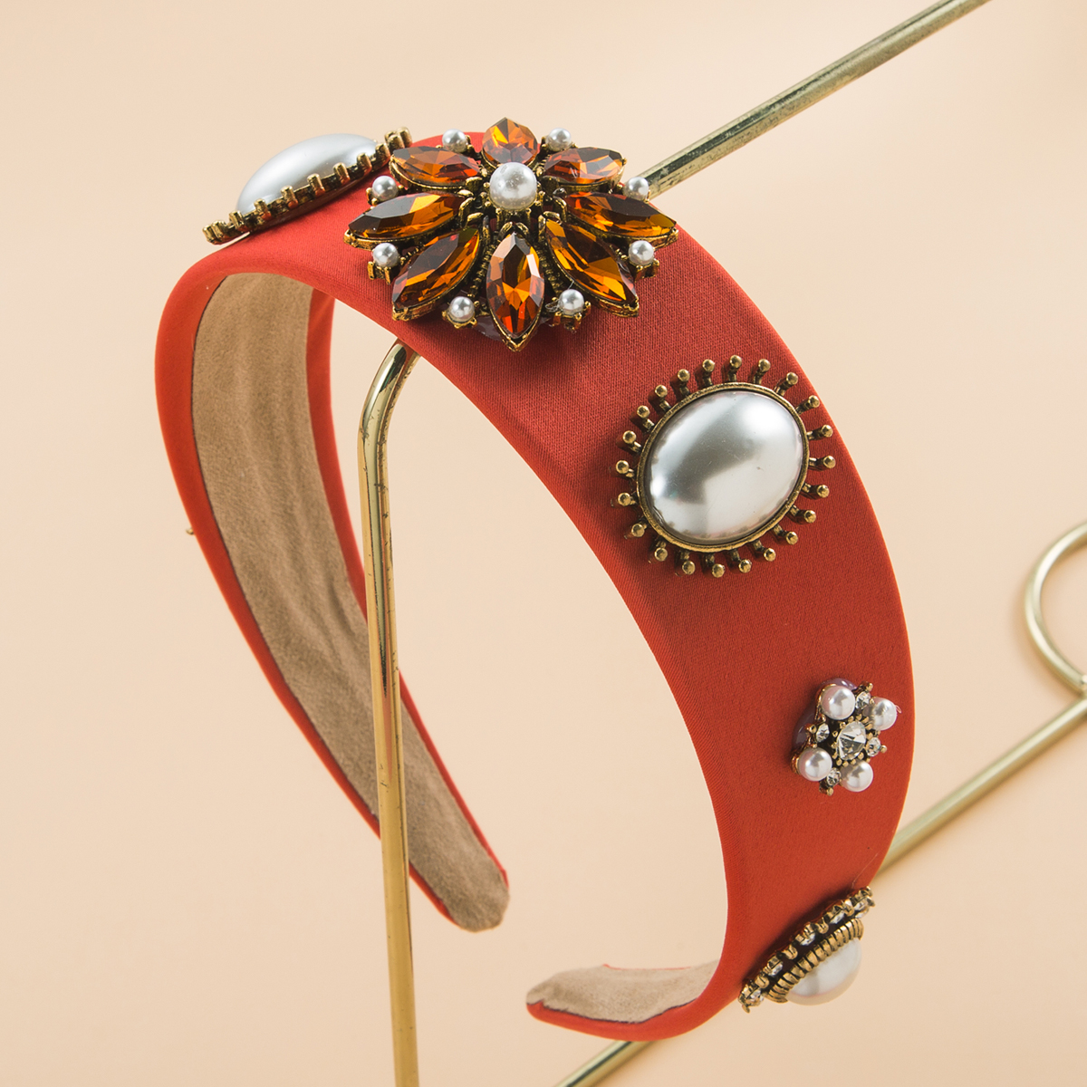 Fashion Baroque Vintage Inlay Pearl Rhinestone Flower Headband Hair Accessories display picture 3