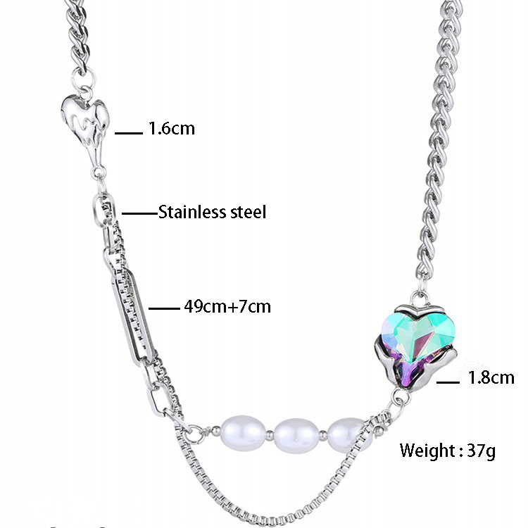 Mode Einfache Edelstahl Zirkon Anhänger Perle Halskette Perle Schlüsselbein Kette display picture 1