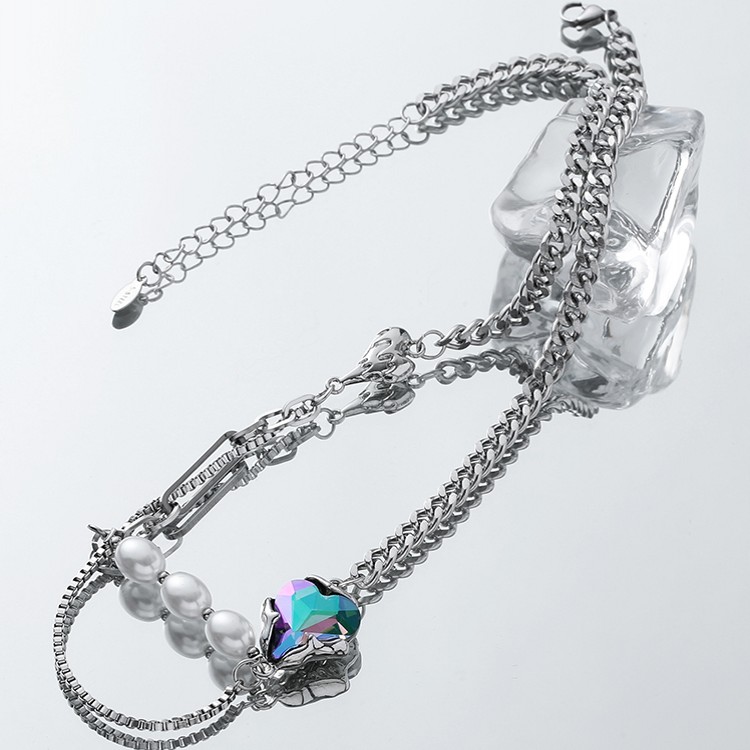 Mode Einfache Edelstahl Zirkon Anhänger Perle Halskette Perle Schlüsselbein Kette display picture 4