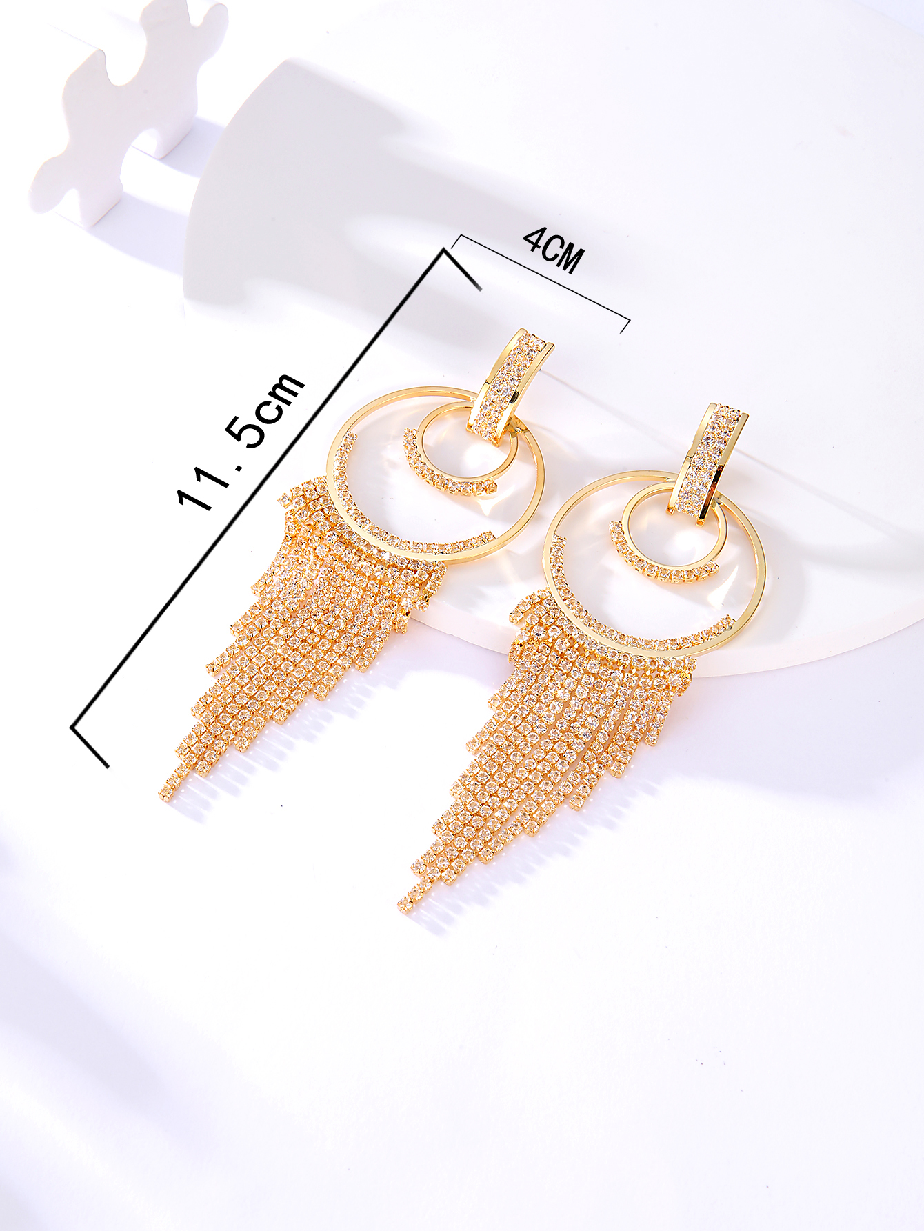 Fashion Long Tassel Round Electroplated 18k Rhinestone Copper Earrings Eardrops display picture 3