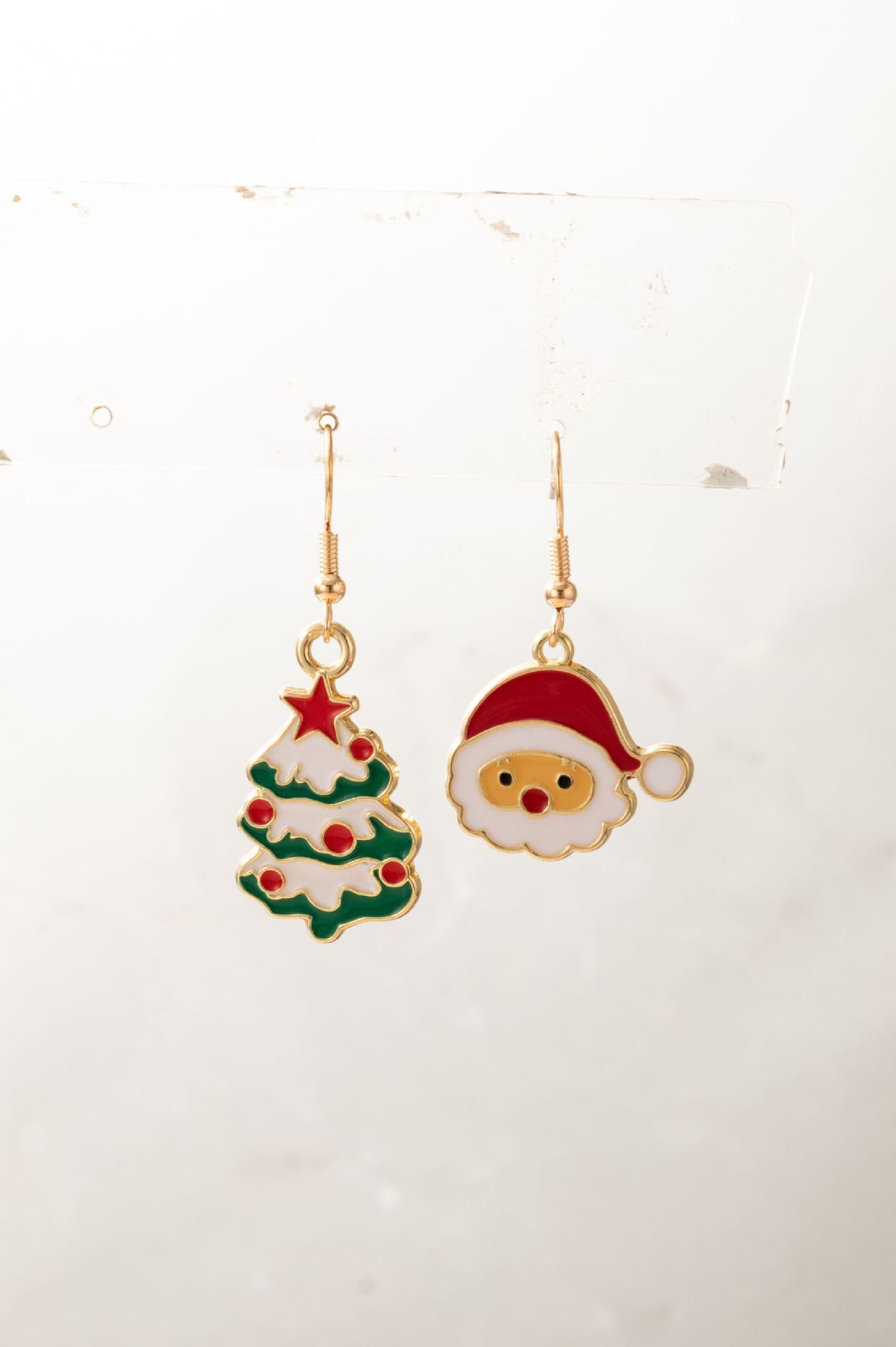 New Santa Claus Dripping Oil Asymmetric Christmas Tree Cartoon Earrings display picture 4