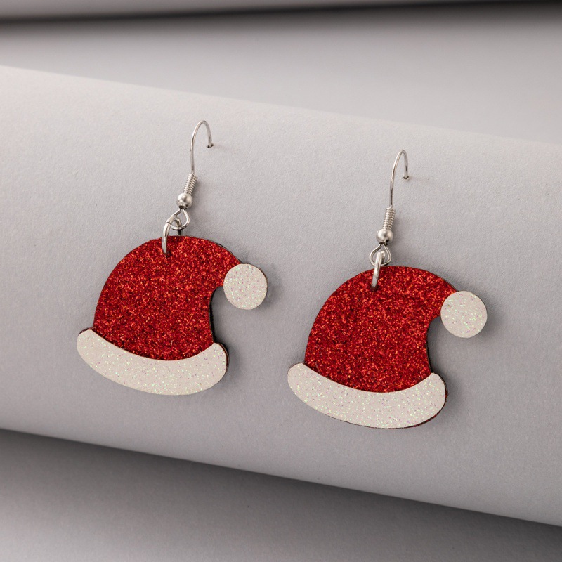 New Santa Claus Dripping Oil Asymmetric Christmas Tree Cartoon Earrings display picture 5