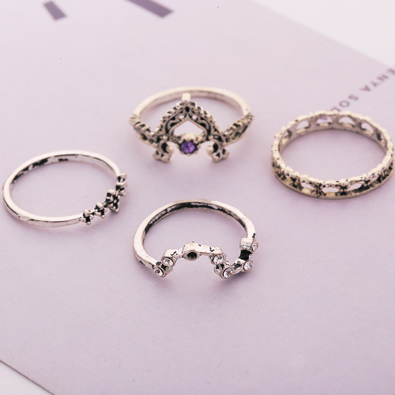 Fashion Ornament Vintage Leaves Flower Shaped Ring 10 Set display picture 5