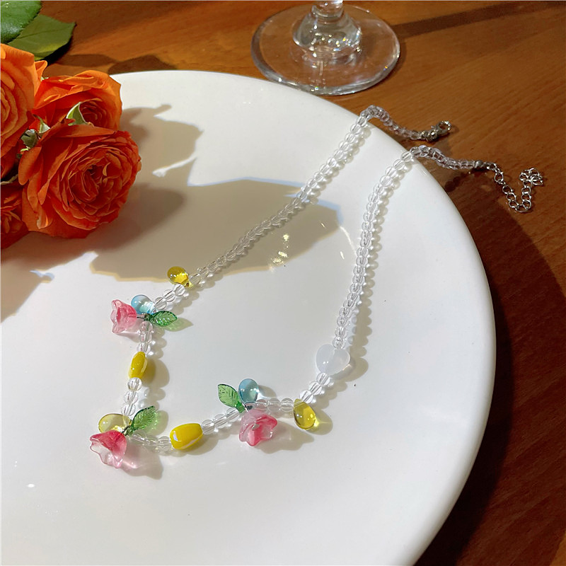 Mode Neue Blume Perlen Kurze Halskette Schlüsselbein Kette display picture 3